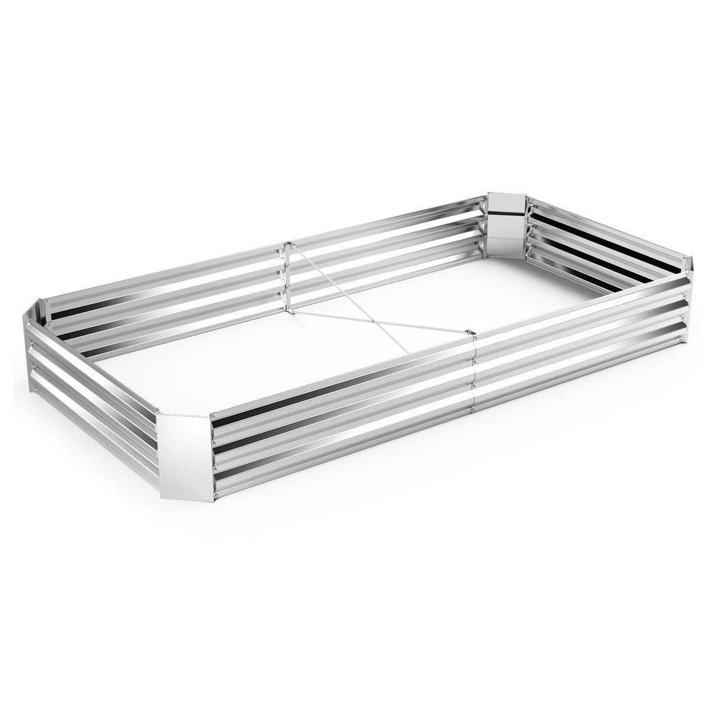 8x4x1FT Galvanized Raised Garden Bed, 30.5 Cu Ft, Open-Ended Base, X-Bar Reinforced Frame, Rustproof, Tool-Free Assembly, for Vegetables, Flowers, Herbs & Fruit, Patio, Yard, Silver