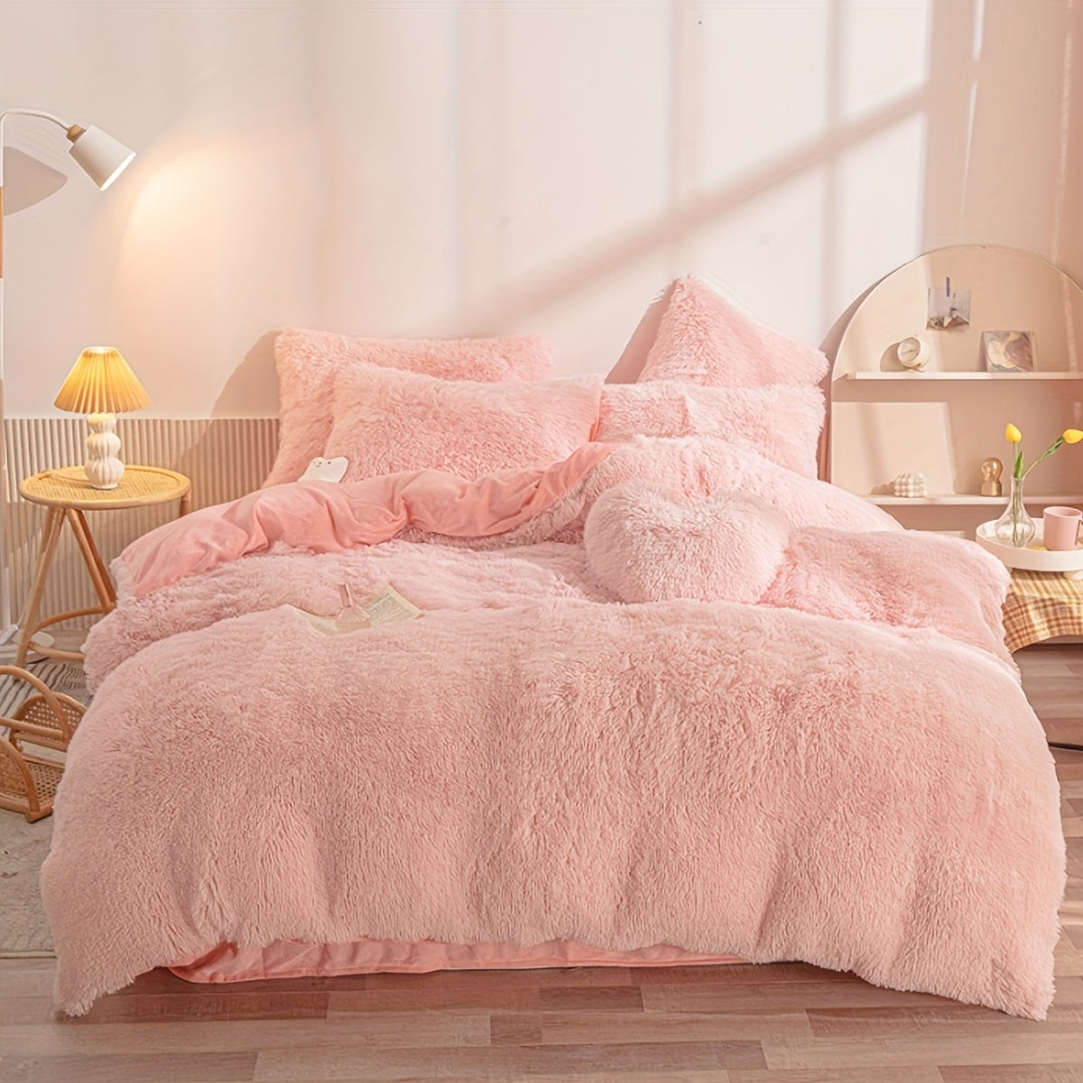 Plush Duvet Cover Set 3 Piece, Long Hair Knitted Polyester, Solid Color Fuzzy Comforter Cover with Zipper Closure, All-Season Soft Cozy Bedding Set for Bedroom, Multiple Colors Available