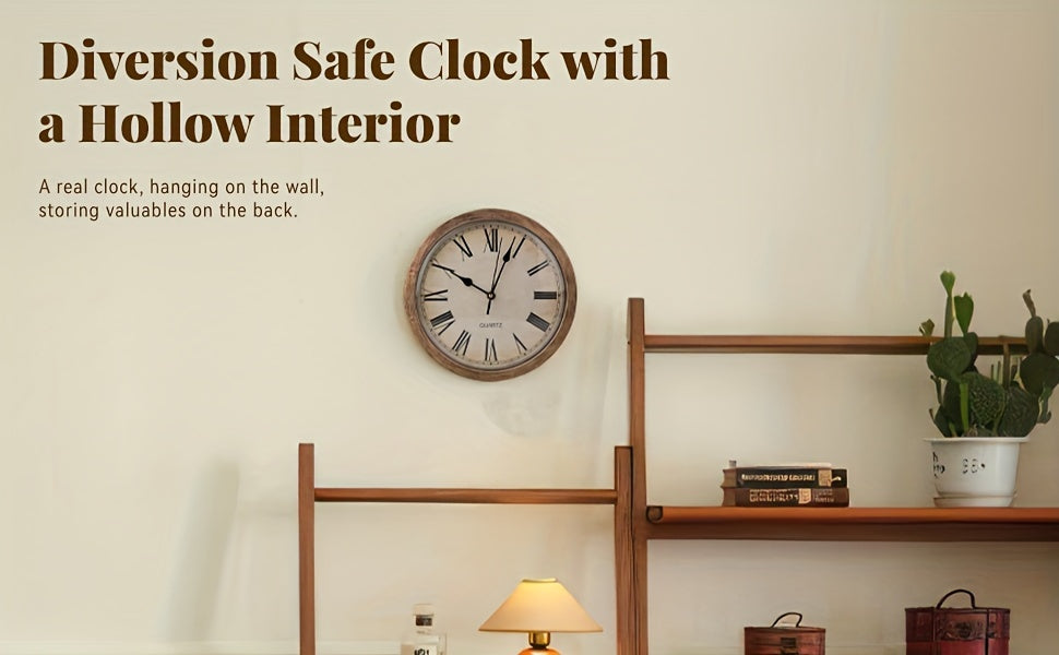 Wall-Mounted Diversion Safe Clock Hidden Secret Storage for Cash, Coins, and Valuables - Home/Office Security Vault, Concealed Safe, Sturdy and Durable