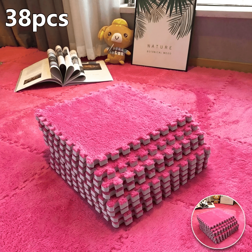 38 Pcs EVA Foam Patchwork Floor Mat Tiles Non-Slip Impact Resistant Interlocking Carpet for Living Room Bedroom Bay Window & Fitness – 8 Colors