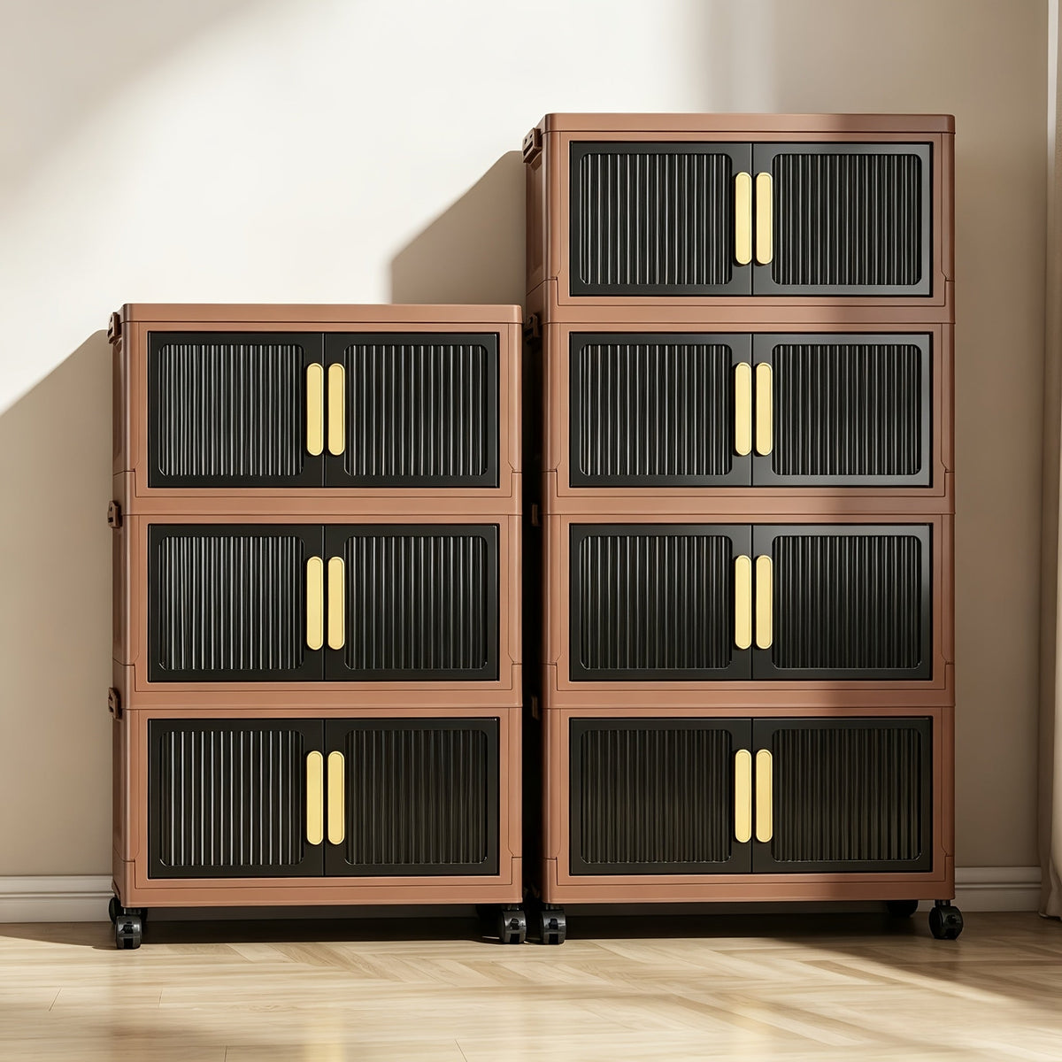Foldable Plastic Storage Cabinet 2–5 Floors Multi-Layer Stackable Organizer with Doors for Hallway Entryway Living Room & Pantry – Space-Saving Modern Design