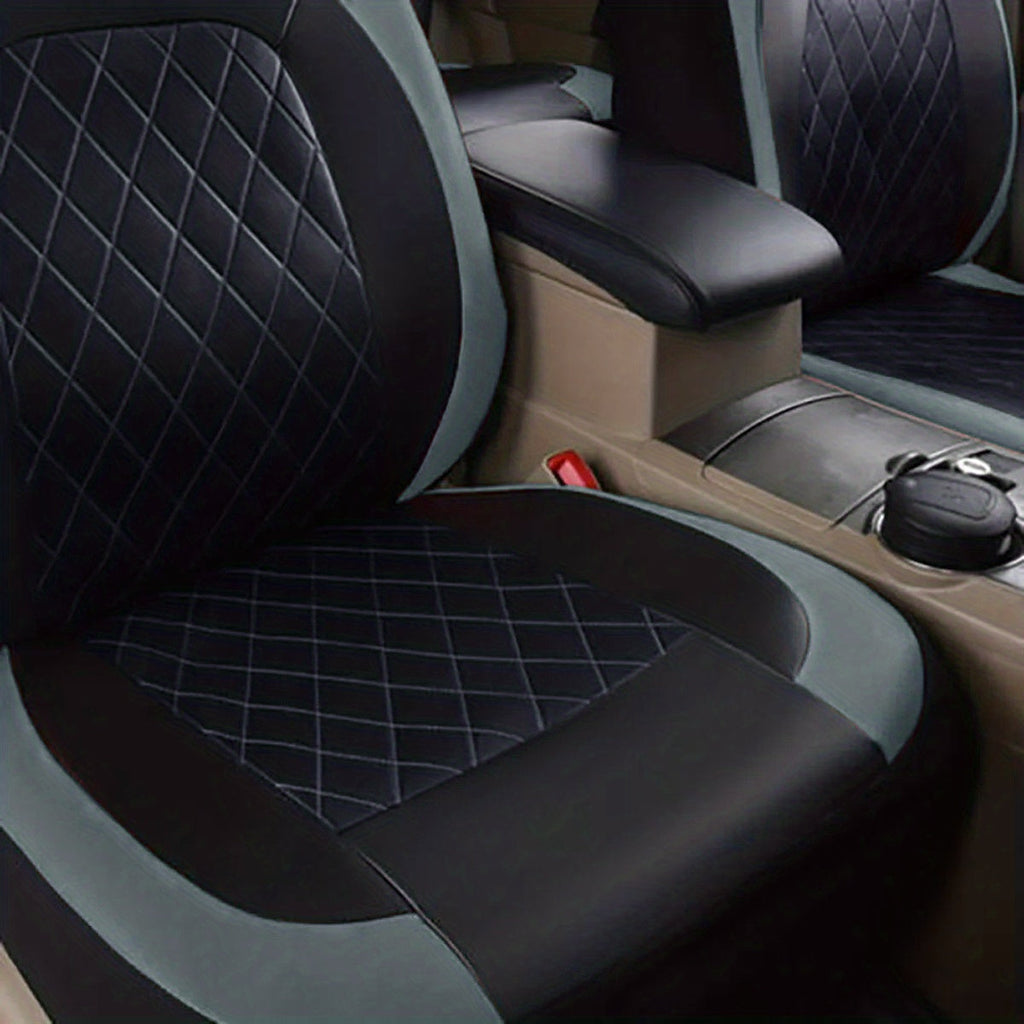 PU Leather Car Seat Covers, Universal Fit, Waterproof, Quilted, All-Season, with Sponge Padding, for Cars, SUVs, Trucks, Gray/Black/Red/Blue, Single or 12-Piece Set