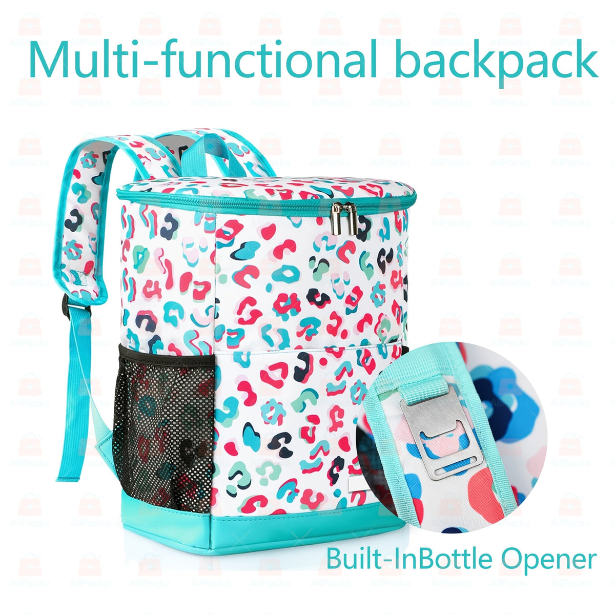 Insulated Cooler Backpack 30-Can Leopard Print with Mesh Pockets & Adjustable Straps - Leakproof Nylon Cooler Bag for Beach, Camping, Picnic, Hiking, Travel, and Daily Use