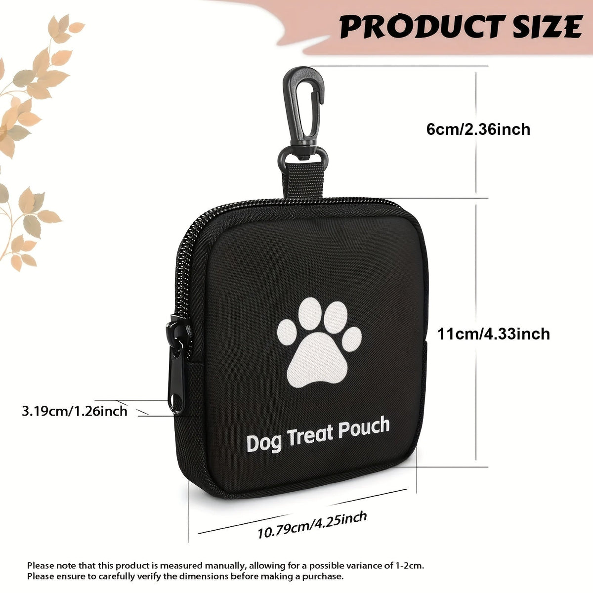 Dog Training Treat Pouch with Zipper - Portable Pet Snack Bag for Outdoor Walks, Training, and Travel, Hands-Free Dog Treat Bag with Belt Clip, 4 Colors: Black, Purple, Blue, Red