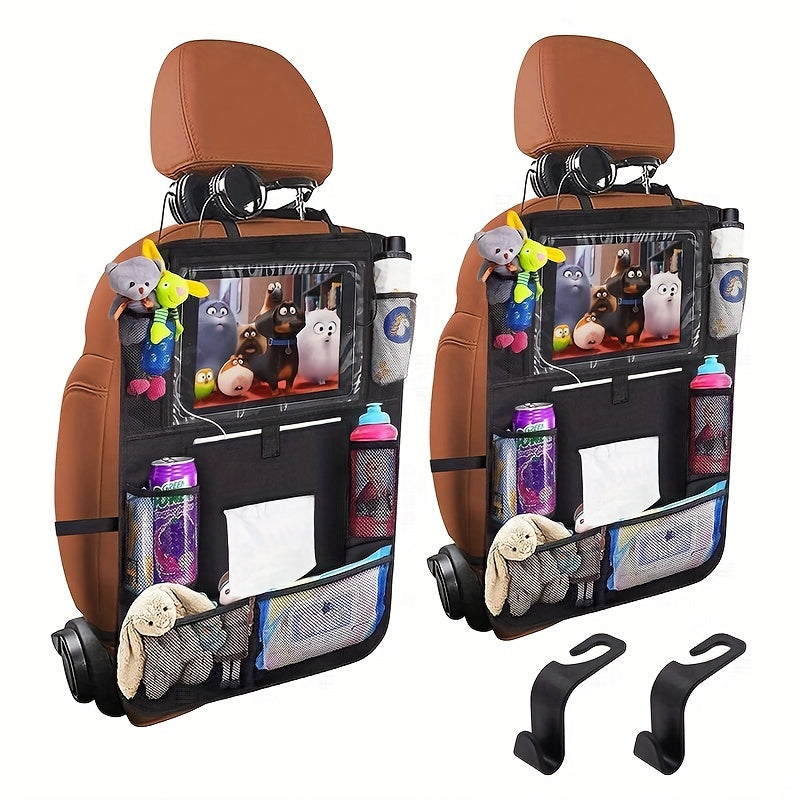 Car Seat Back Organizer & Hanging Storage Bag, Multifunctional Rear Seat Anti-Kick Protector with Storage Pockets for Kids & Family, Black (Single & Two-Piece Options)