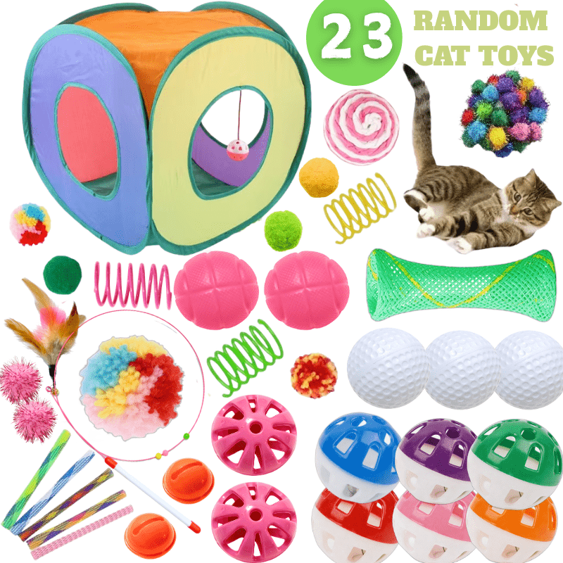 23-Piece Foldable Rainbow Cat Tunnel Toy Set for Kittens – Collapsible Square Tunnel, Teaser Wand, Jingle Balls & Interactive Cat Toys, Indoor/Outdoor Pet Play Tent & Exercise Playground