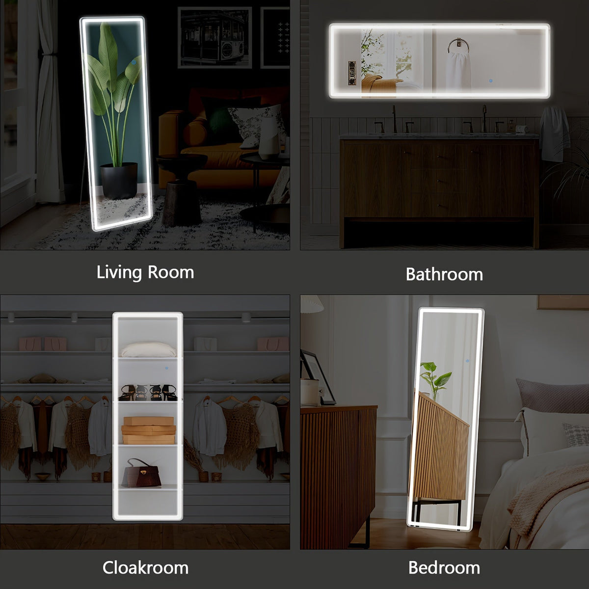 LED Full Length Mirror 64"x21" with Lights, Floor Standing Wall Mirror, Dimmable 3-Color Lighting, Aluminum Alloy Thin Frame, Lighted Body Mirror for Bedroom Dressing Room Makeup, Modern Decor