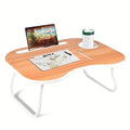 Laptop Desk with USB Port, Storage Drawer & Cup Holder – Walnut Wood Bed Tray Table for Eating, Writing, Sofa, Couch, Adults, and Students