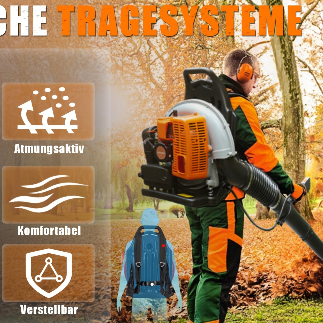 63CC Gas-Powered Leaf Blower 665 CFM 205 MPH with Adjustable Extension Nozzle & Ergonomic Non-Slip Handle for Lawn Yard & Debris Cleanup – Orange