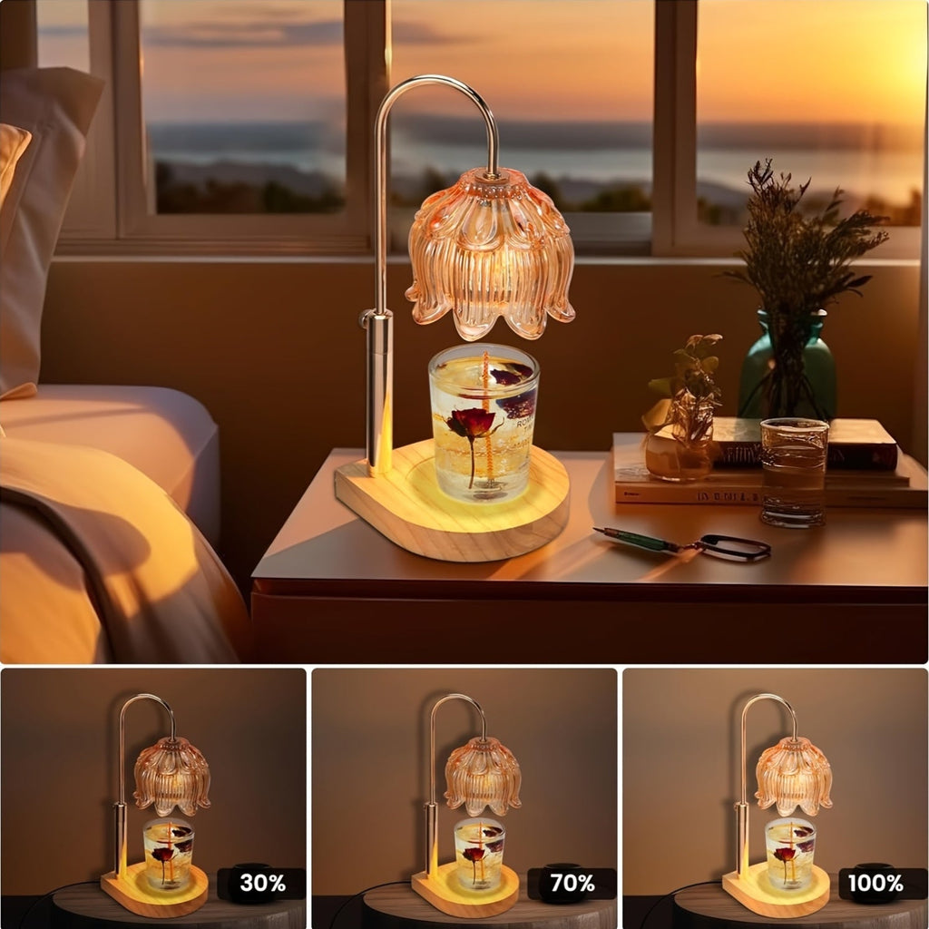 Crystal Lily Candle Warmer Lamp - 2/4/8-Hour Timer, Adjustable Temperature, Electric Wax Melting Lamp for Scented Jar Candles, Elegant Home Decor Gift - Bulb Not Included
