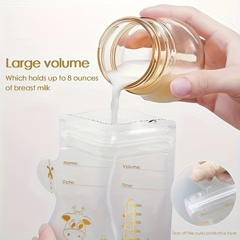 100-Pack 8oz Breast Milk Storage Bags with Pour Spout, Transparent Space-Saving Flat Profile Pre-Sterilized Breastmilk Bags for Breastfeeding Moms