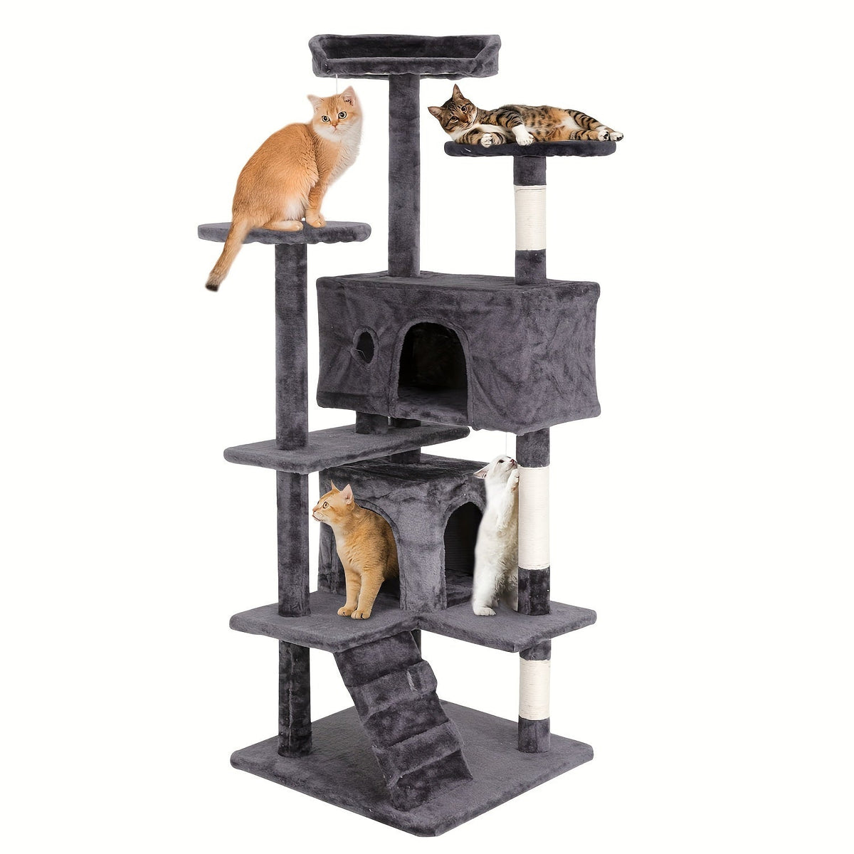 多层猫爬架带猫抓柱 – 室内幼猫活动中心猫屋，易于组装，提供 22/54/60/70 英寸高度及 7 种颜色可选，完美的猫咪礼物