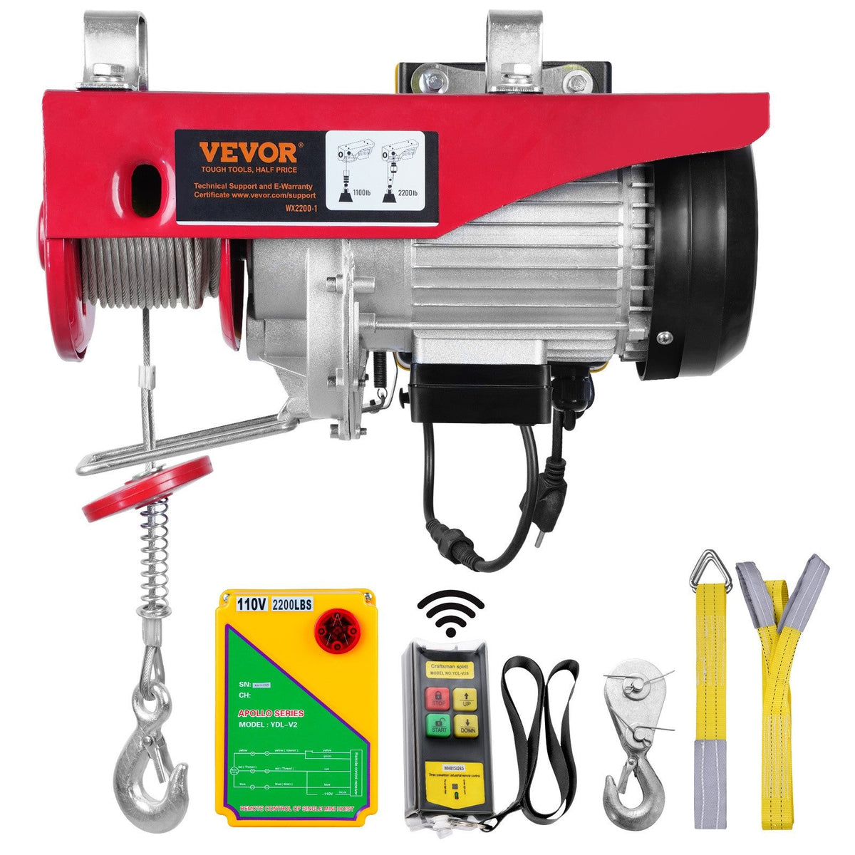 VEVOR Electric Hoist 440 / 880 / 1320 / 2200 lbs 120V Ceiling Mount 20–40 ft Lifting Height with Wired or Wireless Remote Control for Garage Attic Warehouse & Factory