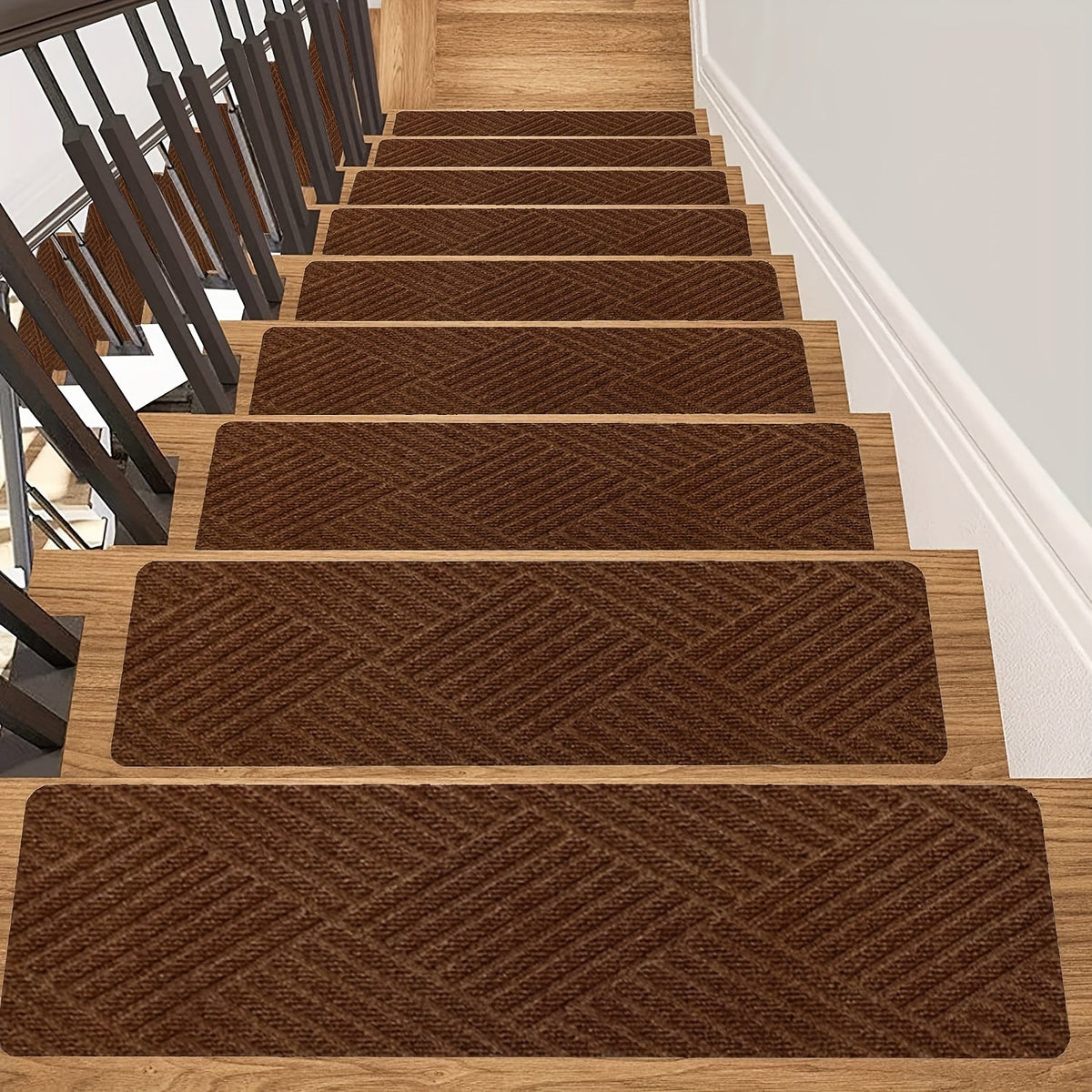Non-Slip Stair Treads 15-Pack – 8"x30" Anti-Slip Indoor Stair Rugs for Wooden Steps Kids Elders & Pets with Pre-Applied Adhesive in Light Blue