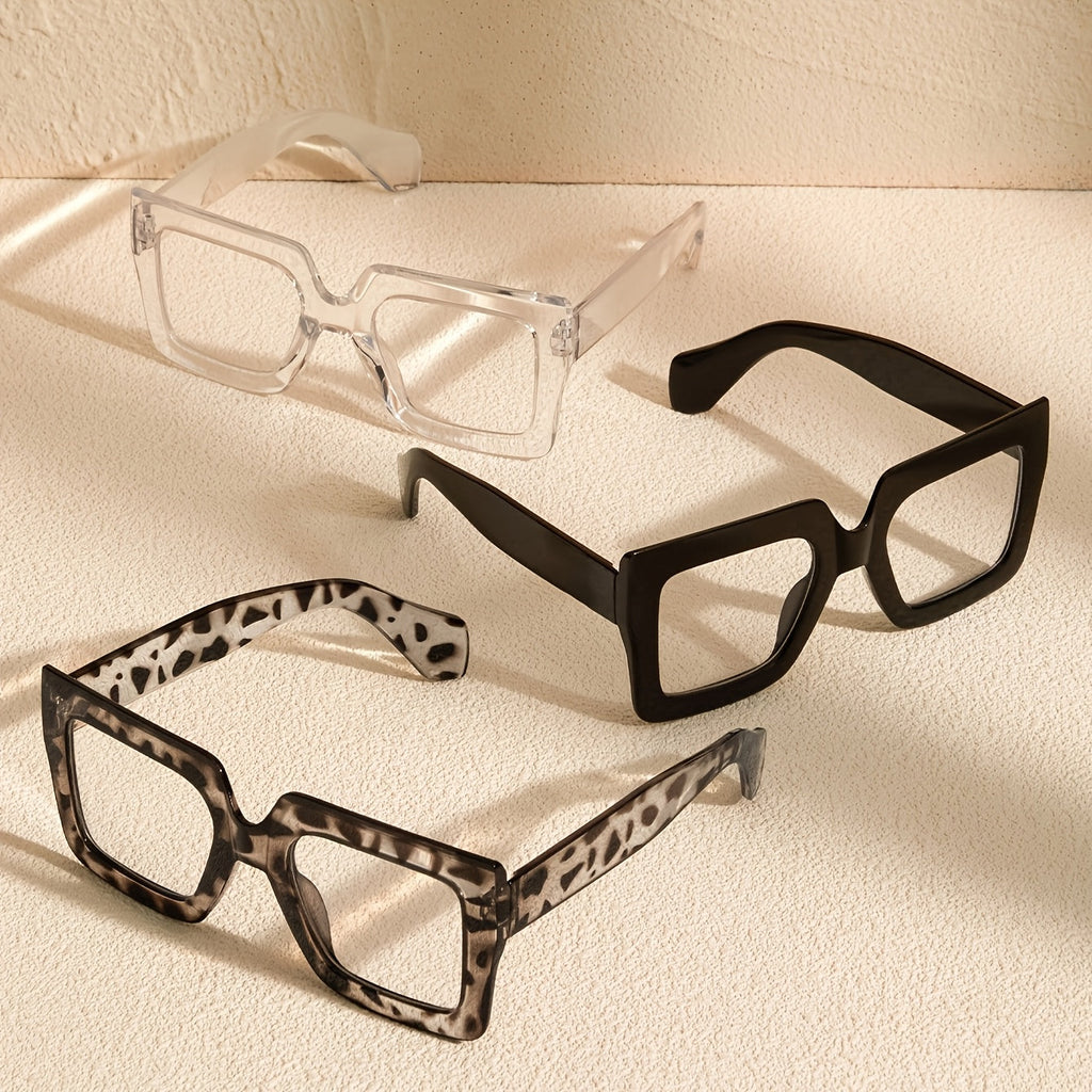 Vintage Square Full Rim Clear Lens Glasses Set (3pcs/4pcs) Polycarbonate Fashion Eyewear for Women and Men - Retro Office Everyday Blue Light Blocking Style Frames