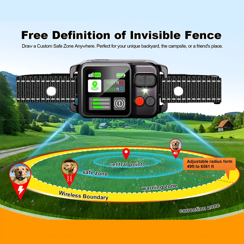 GPS Wireless Dog Fence System - Invisible Boundary, Rechargeable GPS Collar, 3 Training Modes, No Subscription - Medium & Large Dogs, Yard, Farm & Outdoor - Black & Orange