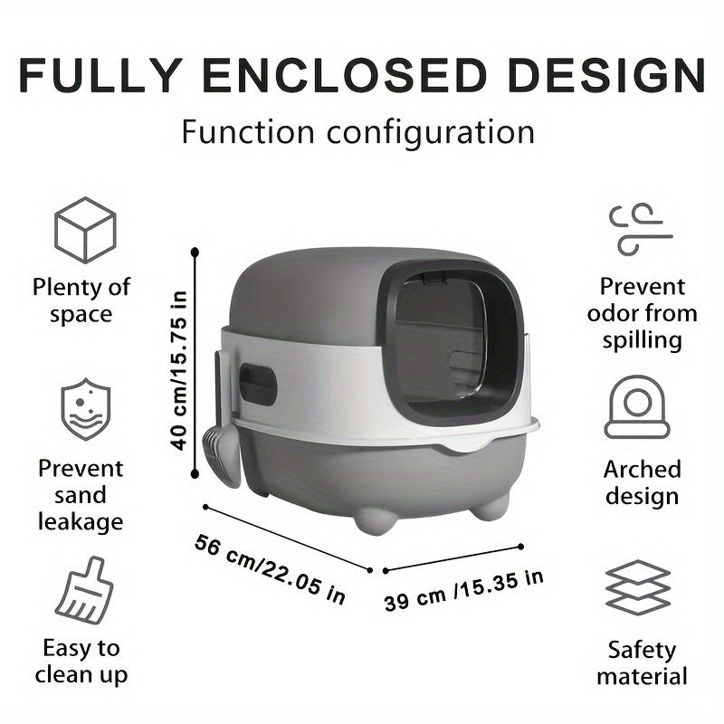 Covered Cat Litter Box with Scoop – Spacious Fully Enclosed Spill-Proof Design, Easy to Clean & Store, Ideal for Small to Medium Cats, Available in Gray, Purple & Blue