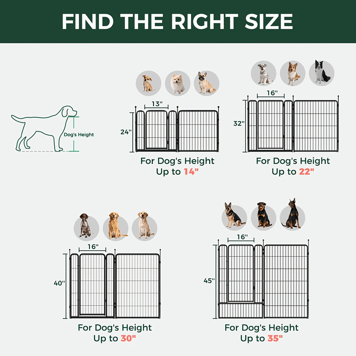 FXW Dog Playpen Heavy Duty Metal Pet Fence with Gate – 8/16/24/32/48 Panels, 24/32/40 Inch Height, Indoor & Outdoor Exercise Pen for Large, Medium, and Small Dogs, Portable Yard, Garden, and RV Camping Enclosure