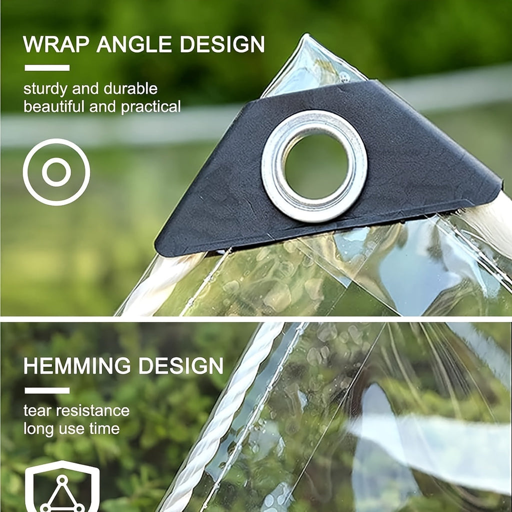 Clear PVC Vinyl Tarp, 20 Mil 800g/m², Heavy-Duty Waterproof, Grommets Every 50cm, Aluminum Alloy Washers, Tear-Resistant, Roll-Up Awning Cover, for Patio, Outdoor, Camping & Pergola