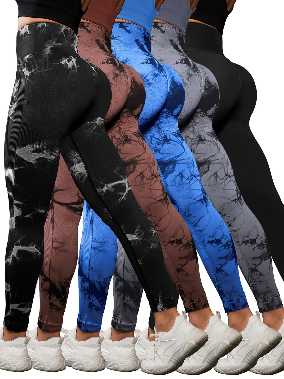 5-Pack Women's High-Waisted Tummy Control Leggings – Soft Stretchy Athletic Pants for Yoga, Running & Workout, Sizes S-L, 3 Multicolor Sets