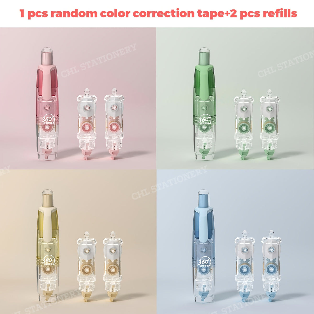 Retractable Correction Tape with Refills – Mess-Free Instant Error Correction for School, Office & Home, 1pc + 2 Refills or 4-Pack + 8 Refills, Smooth Dry Correction Tape Back to School Supplies