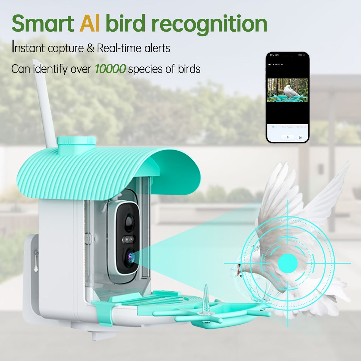 AI Smart Bird Feeder with Camera, Solar Powered – 4MP 2K HD, Bird Species Identification, Motion Detection, Squirrel-Proof, IP66 Weatherproof, App Remote Monitoring, Gift for Bird Lovers