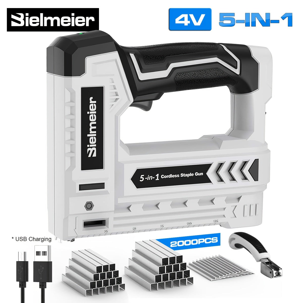 Bielmeier Cordless 2-in-1 Nail Gun & Staple Gun – 20V / 4V, No Compressor, LED Work Light, Safety Striker Guard, 1600–2000 Nail & Staple Capacity, for Carpentry & Upholstery – Nova Mart