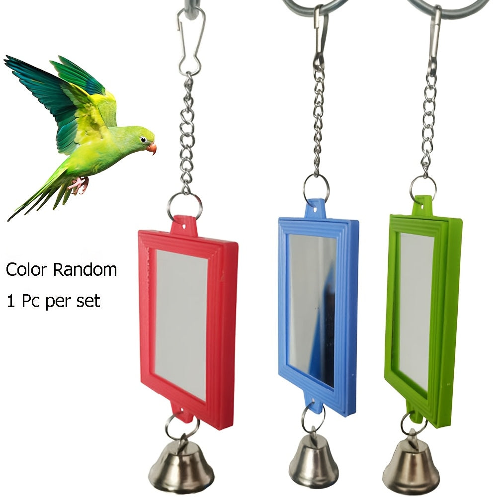 Double-Sided Mirror Parrot Toy for Bird Cage - Square Bird Mirror Cage Decoration & Interactive Toy for Parrots, Parakeets, Cockatiels, Budgies, Lovebirds - Bird Cage Accessory, Random Color, 2.36x8.66in