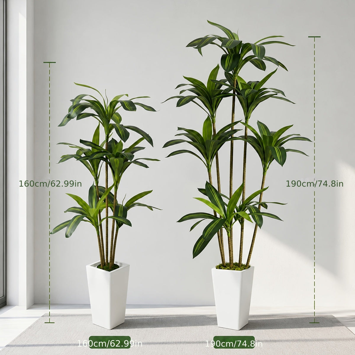 Artificial Dracaena Yucca Floor Plant in Pot 5FT & 6FT Faux Indoor Tree Adjustable Branches Artificial Moss No Maintenance for Home Office & Living Room Decor – Black & White Planter