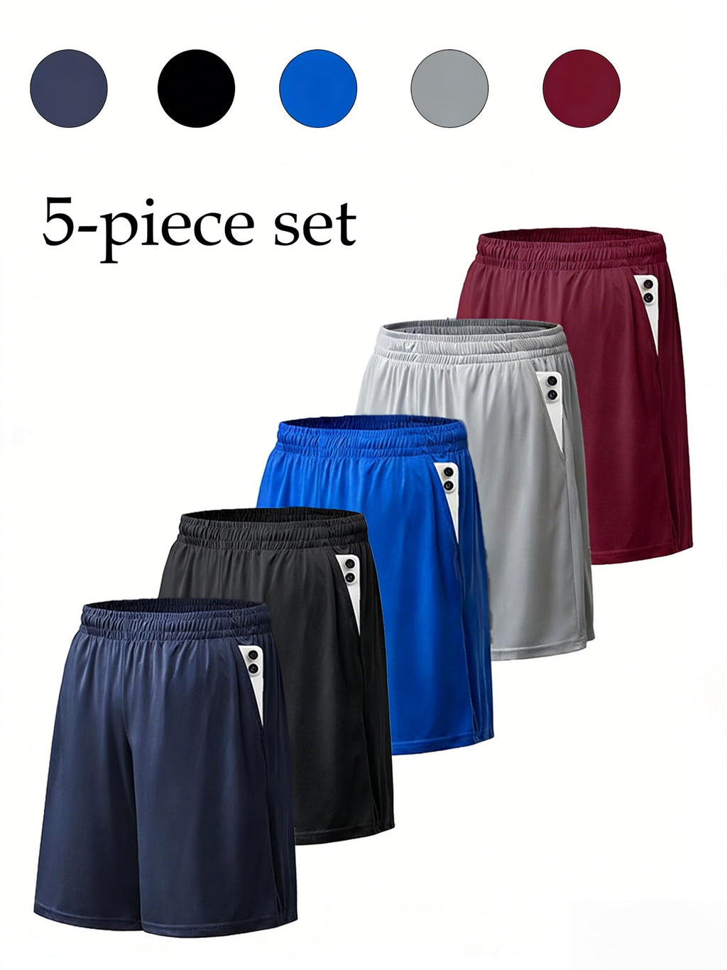 5-Pack Men's Quick-Dry Mesh Shorts - Micro-Stretch Elastic Waistband Drawstring Athletic Gym Running Workout Shorts, Breathable Casual Sport Bottoms for Men, Sizes S-XXXL, Multiple Colors