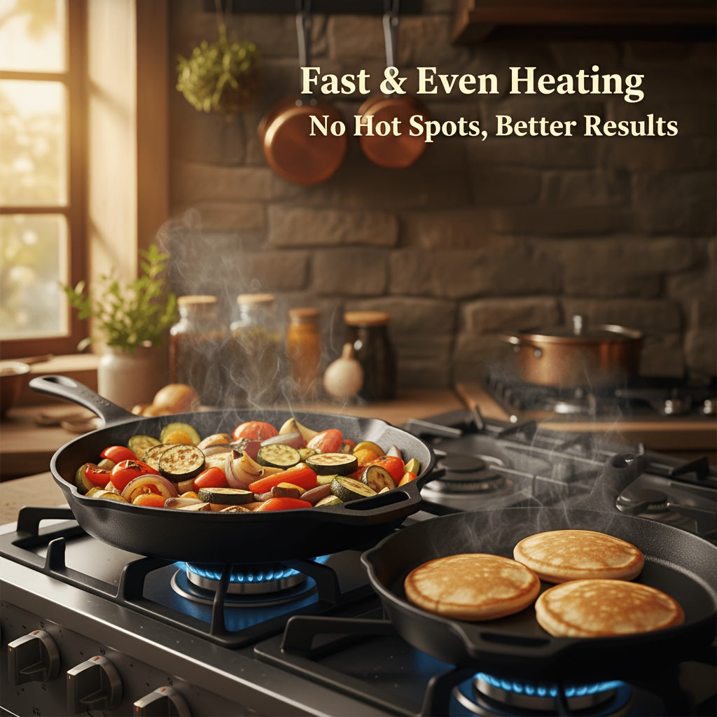 Cast Iron Cookware 6-Piece Non-Stick Set: Skillet, Dutch Oven, and Grill Pan Kit for Induction, Gas, Campfire, BBQ, Outdoor Cooking, and Kitchen