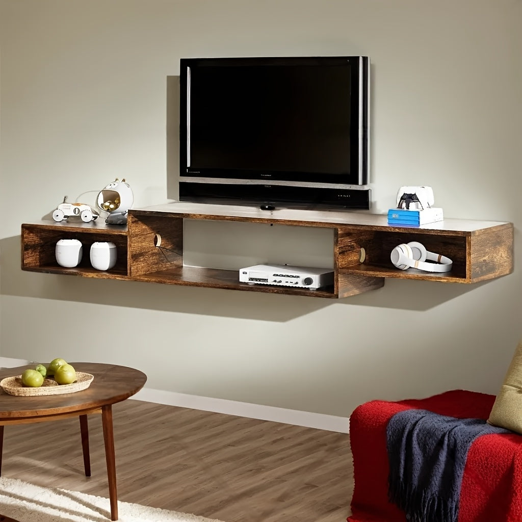59-Inch Floating TV Stand with LED Lighting & Power Outlet – Wall Mount Entertainment Center with Corner Bracket, Multi-Color LED Strip for Living Room & Bedroom, Black or Rustic Brown – Nova Mart