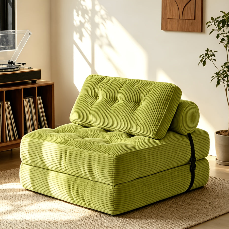 Folding Sofa Bed with Pillow, Convertible Sleeper Chair Fold Out Couch Bed, Foldable Floor Lazy Sofa for Living Room Small Spaces Guest Room Apartment, Comfy Multi-Position Lounger