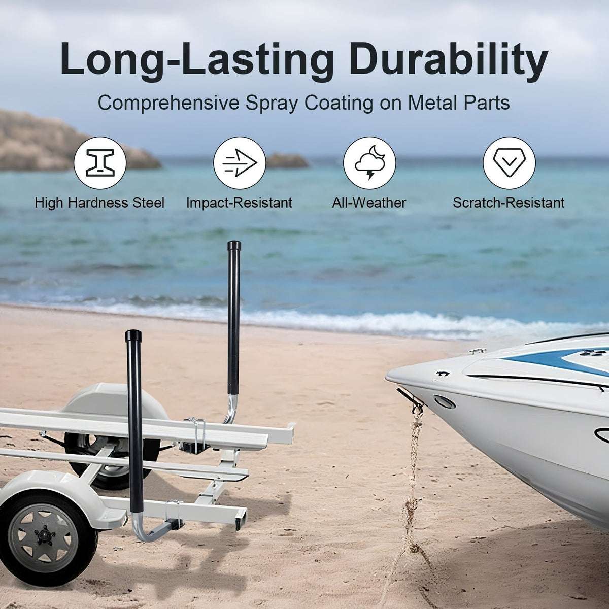Adjustable Boat Trailer Guide Poles 31"-60" L-Shaped Galvanized Stainless Steel with Black PVC Pipes - Trailer Guide-Ons for Ski Boat, Fishing Boat & Sailboat Trailer