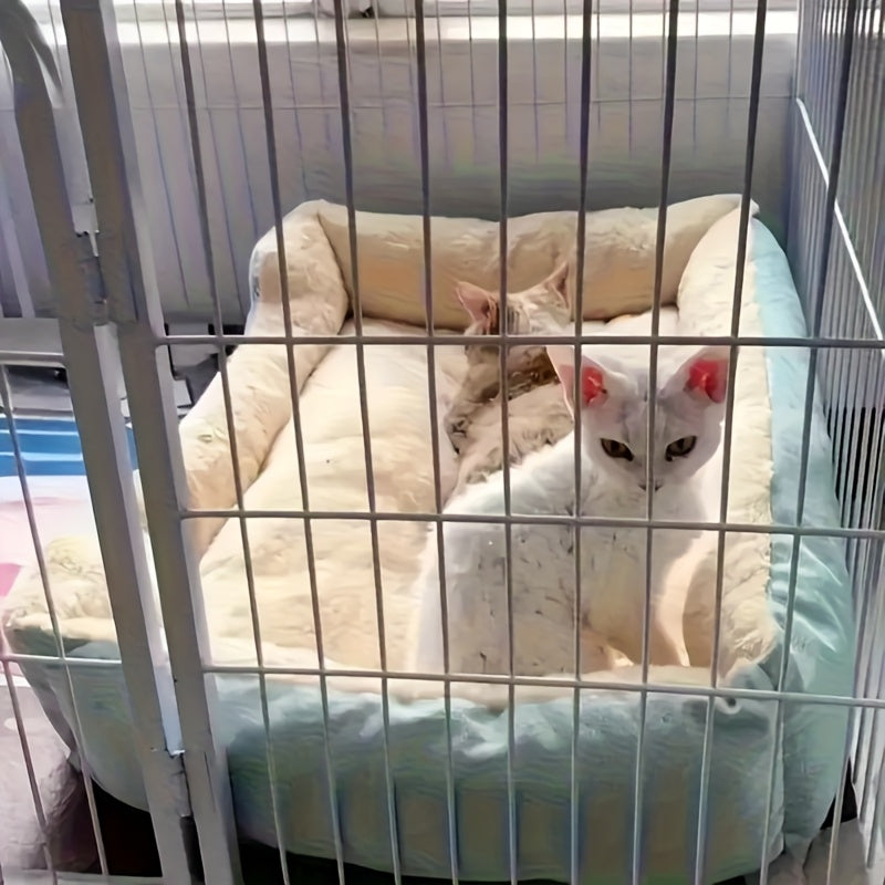 毛绒方形宠物床，适用于猫狗——柔软蓬松的缓冲垫，开放式边缘设计，易清洁涤纶材质，4种尺寸（S/M/L/XL），室内外通用，适用于猫、小型犬、兔子及豚鼠。
