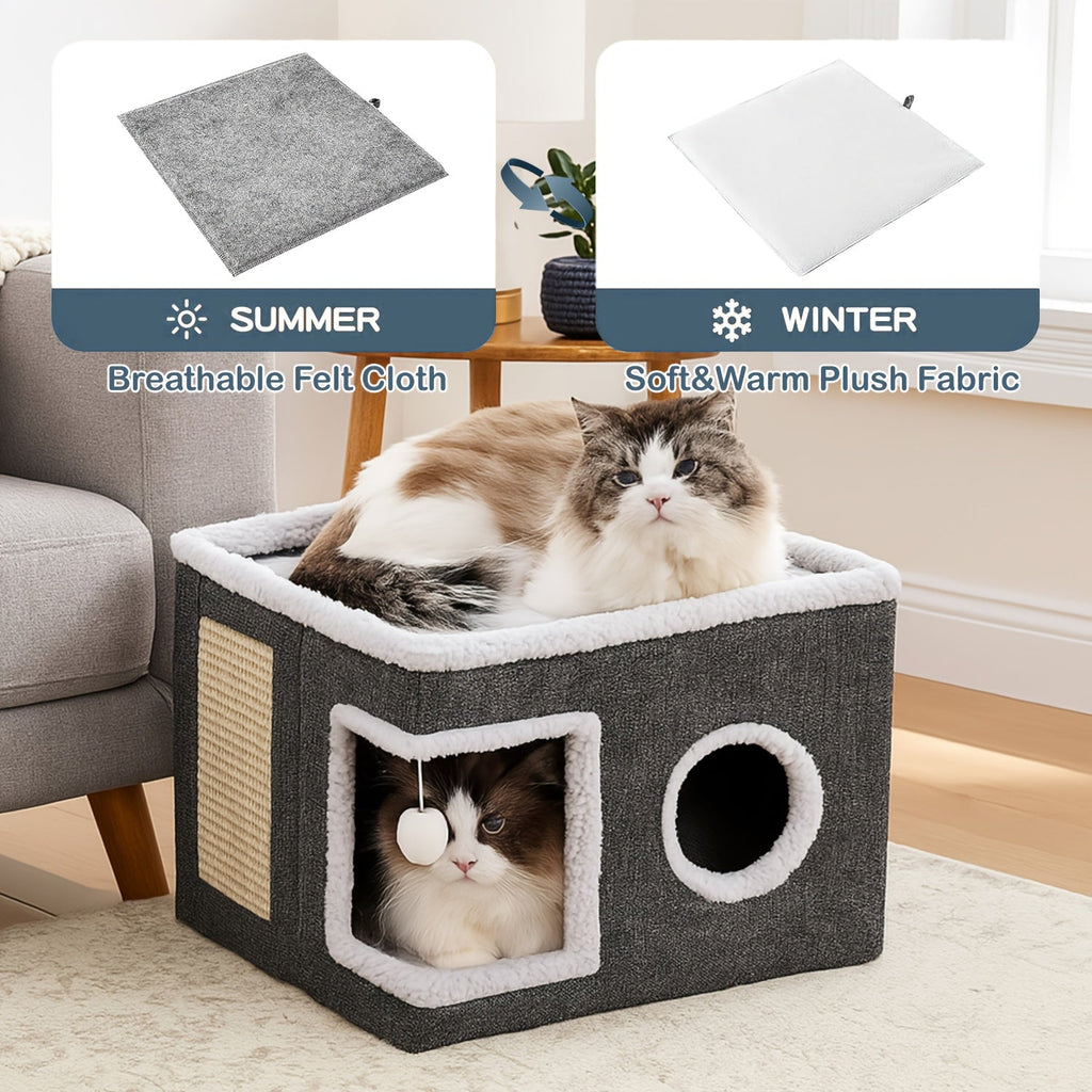 豪华多层猫屋 室内外双层床 玩具隧道 折叠沙发 猫抓板 爬绳 软垫 猫咪游戏立方体 防风雨尼龙框架 猫拱门楼梯