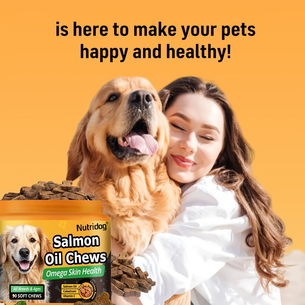 Dog Nutritional Supplement Soft Chews 90 Count with Probiotics Salmon Oil Chicken Flavor - Supports Coat, Gut Health, and Immunity for Dogs of All Ages 225g