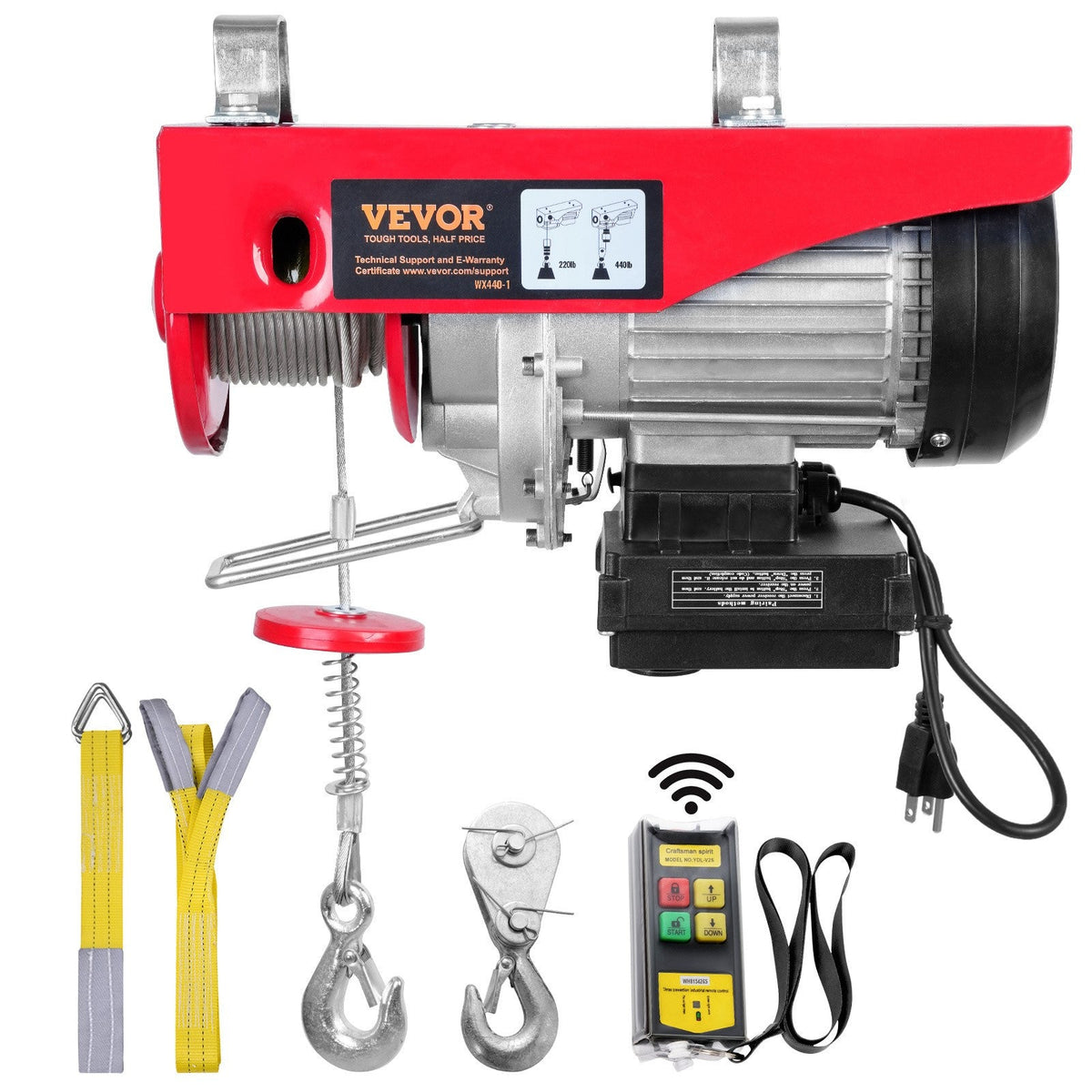 VEVOR Electric Hoist 440 / 880 / 1320 / 2200 lbs 120V Ceiling Mount 20–40 ft Lifting Height with Wired or Wireless Remote Control for Garage Attic Warehouse & Factory