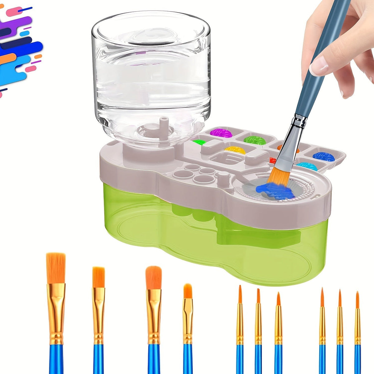 6-in-1 Upgraded Paint Brush Cleaner with Paint Tray, Drain, Brush Holder, and Water Circulation Cleaning Tool for Acrylic, Watercolor, and Water-Based Paints - Artist Painting Supplies (Blue/Purple)