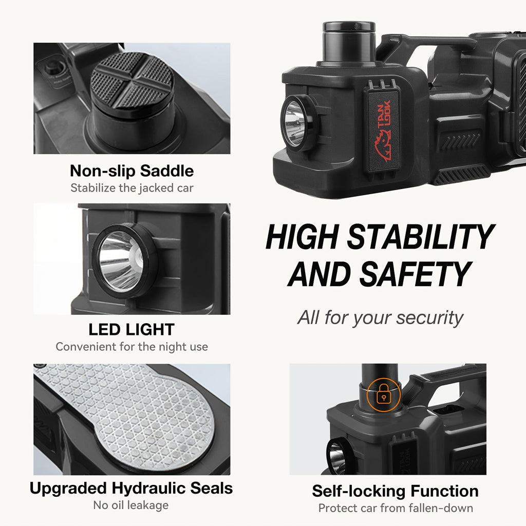 Electric Hydraulic Car Jack Lift with LED Light, Portable Heavy-Duty Power Jack for Tire Replacement & Garage Maintenance – Suitable for SUV, MPV, Car & Truck, Available with or without Electric Wrench