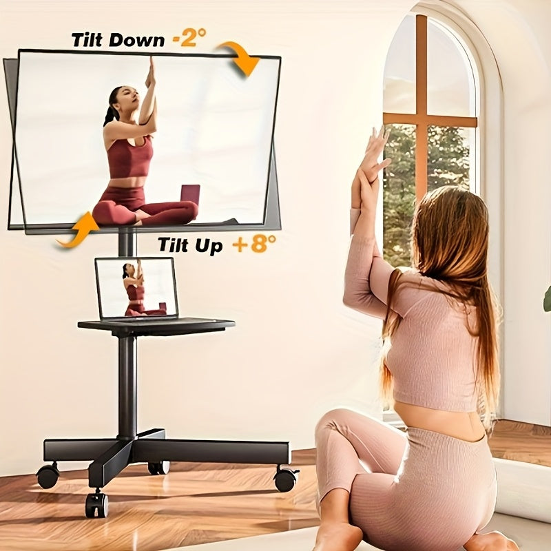 Rolling TV Stand with Wheels Height Adjustable 88 Lbs 23–60 In VESA 400x400 3-Level Height Tilt Swivel Lockable Casters Cable Management for Living Room – White