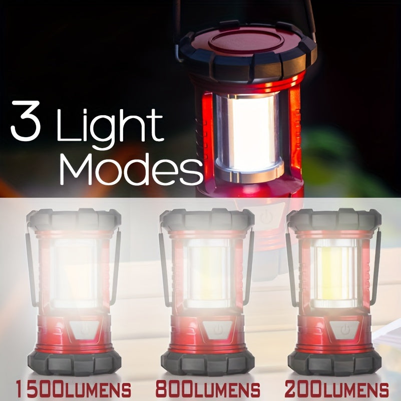 2-Pack Rechargeable Camping Lantern, 1500LM LED with Phone Charger, 3 Light Modes, Portable Hurricane Emergency Lantern for Camping, Hiking, Power Outages, and Outdoor Survival