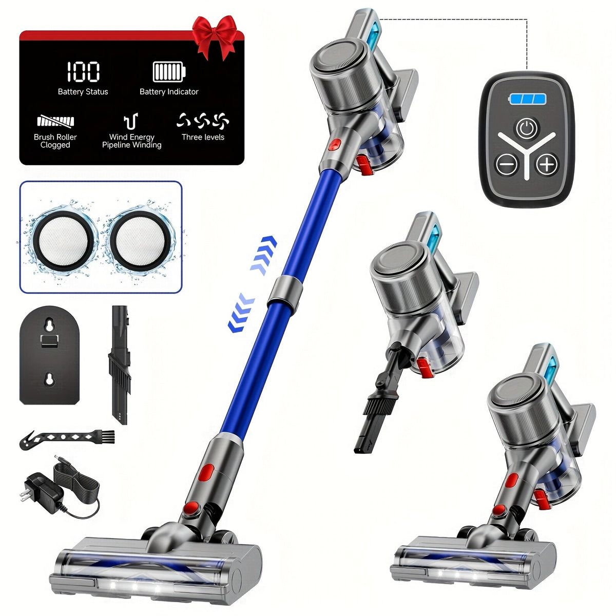 55KPa Cordless Stick Vacuum Cleaner 8-in-1 – Lightweight Powerful Handheld Vacuum with LED Light for Hardwood Carpet Floor Pet Hair Home Car