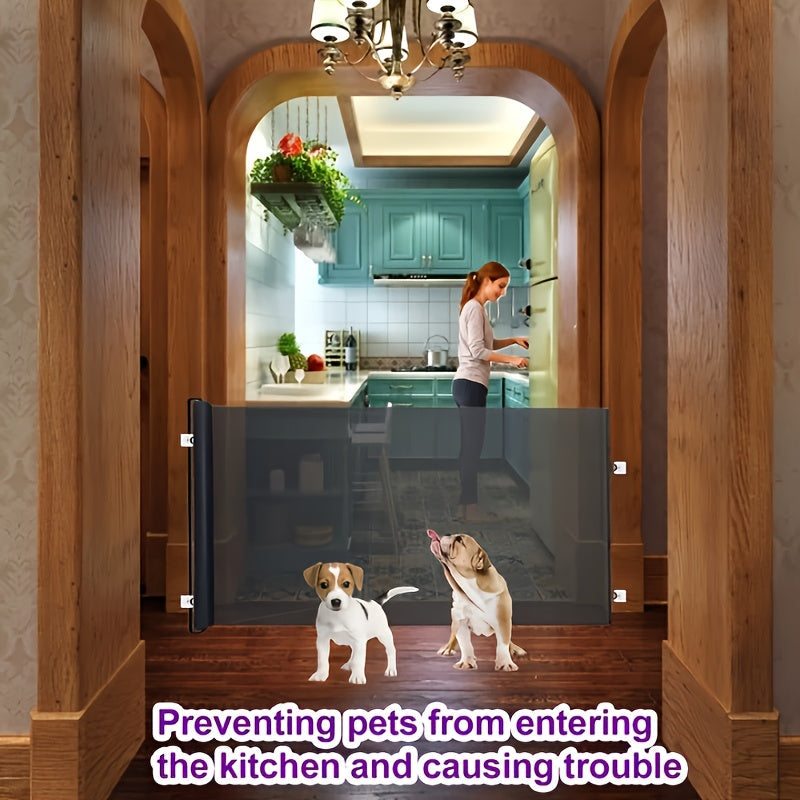 可调节网状宠物门——免打孔安装，猫狗可伸缩隔离围栏——适用于楼梯、门口及房间，黑色