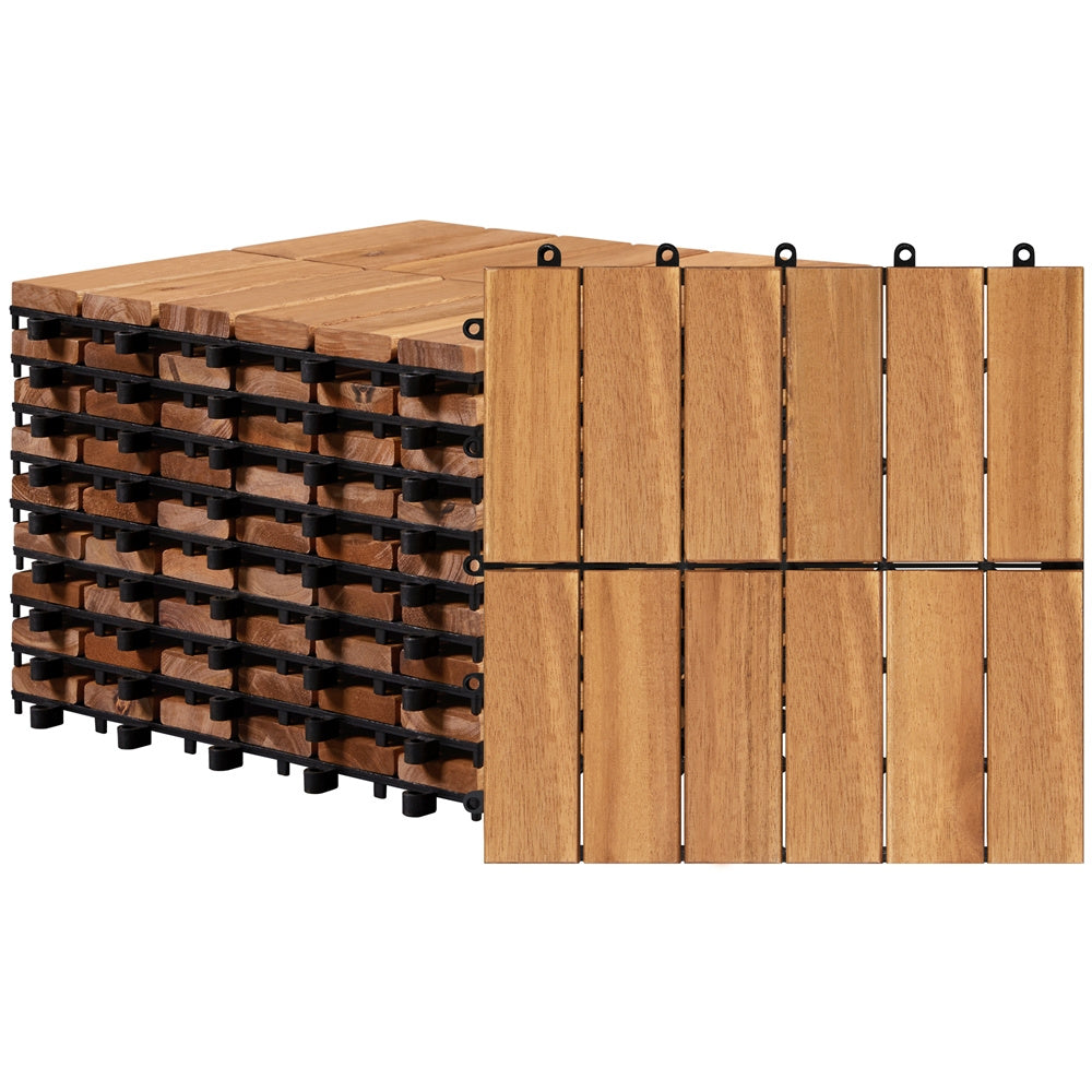Acacia Wood Interlocking Deck Tiles, Slat Design, Water-Resistant & Non-Slip – Easy Snap DIY Flooring for Patio, Deck, Garden, Balcony & Poolside, 10 or 27 Pack, Natural Wood or Black – Nova Mart