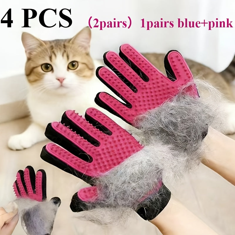 宠物美容手套 2 双（4 只装）– 猫狗按摩及去毛手套刷，适用于长短毛宠物的温和橡胶按摩梳，宠物洗澡及美容工具