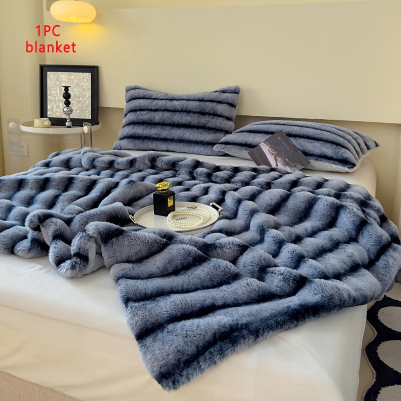 Luxury Thick Striped Plush Blanket – Rabbit-Like Soft Skin-Friendly Warm Throw for Sofa Bed Office & Travel in 6 Colors 3 Sizes