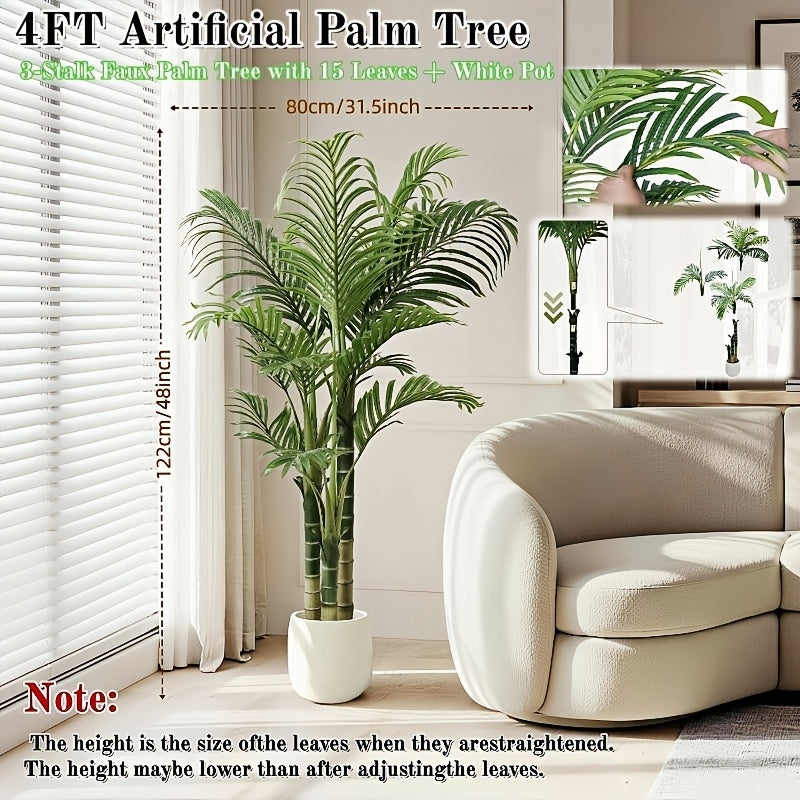Artificial Palm Tree 4/5/6ft – UV-Resistant Faux Areca Palm with Realistic Dense Leaves & Black or White Planter Option for Living Room Patio Office Commercial Decor