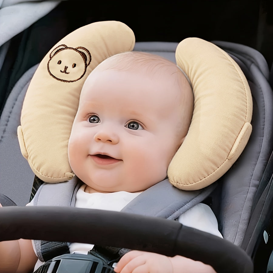 Baby Car Seat Headrest & Stroller Neck Support Pillow, Crescent Moon Bear Head Design, Detachable Easy-Clean Infant Head Support for Car Seat Stroller & Travel, Baby Shower Gift