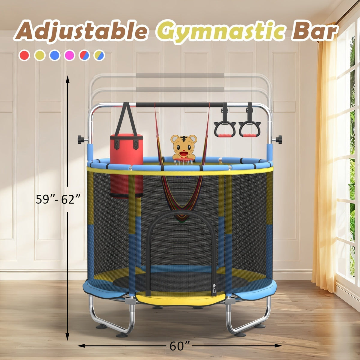 Kids & Adults Trampoline with Safety Enclosure Net, Multi-Functional Leisure Sports Trampoline, Indoor/Outdoor Backyard Jumping Mat, 6 Color Options, Fun Exercise Equipment for Family